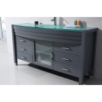 Ava 61" Single Bath Vanity in Gray with Green Glass Top and Matching Mirror