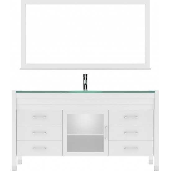 Ava 61" Single Bath Vanity in White with Green Glass Top and Matching Mirror