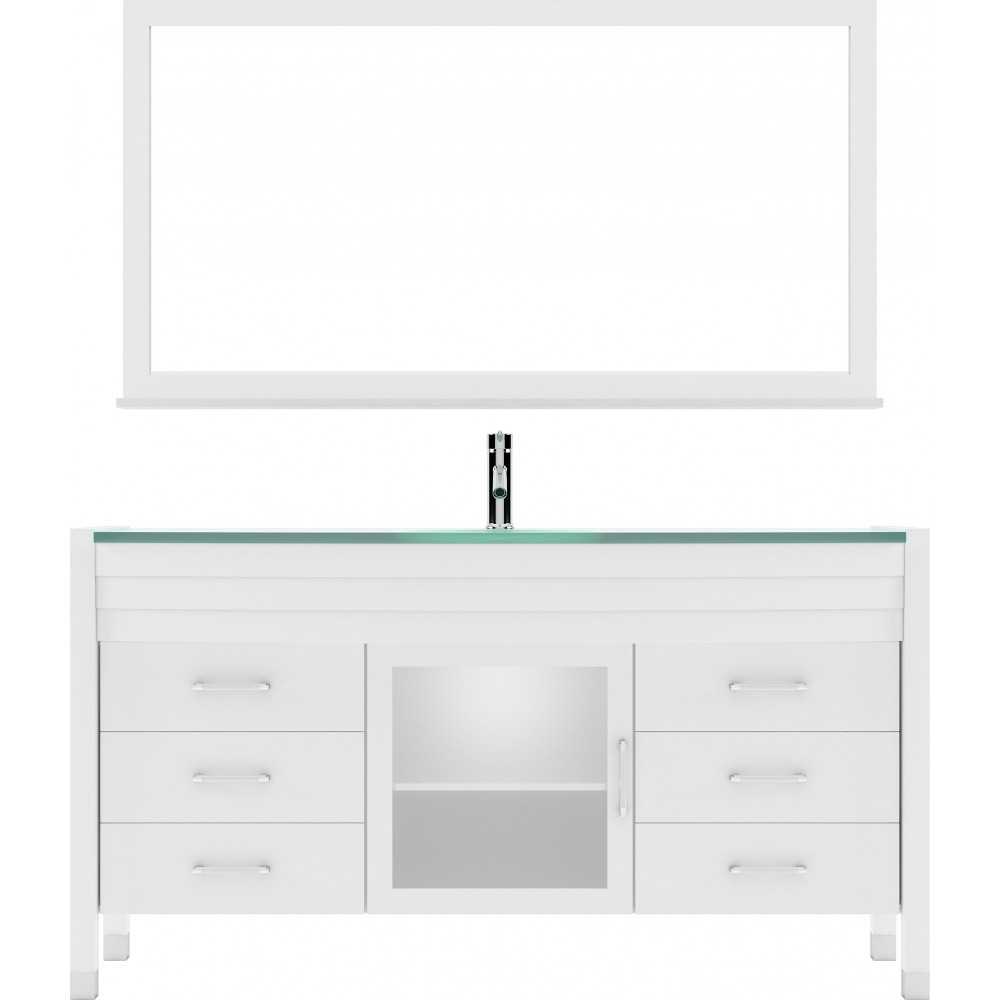 Ava 61" Single Bath Vanity in White with Green Glass Top and Matching Mirror