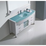 Ava 61" Single Bath Vanity in White with Green Glass Top and Matching Mirror