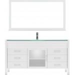 Ava 61" Single Bath Vanity in White with Green Glass Top with Brushed Nickel Faucet and Matching Mirror