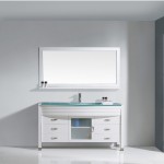 Ava 61" Single Bath Vanity in White with Green Glass Top with Brushed Nickel Faucet and Matching Mirror