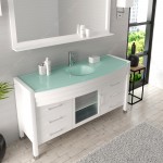 Ava 61" Single Bath Vanity in White with Green Glass Top with Brushed Nickel Faucet and Matching Mirror