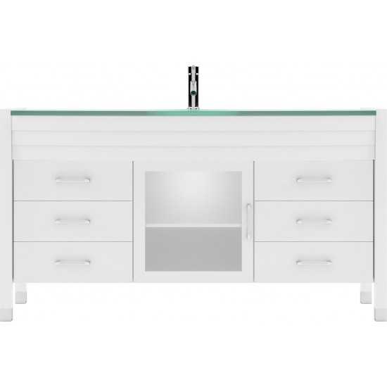 Ava 61" Single Bath Vanity in White with Green Glass Top