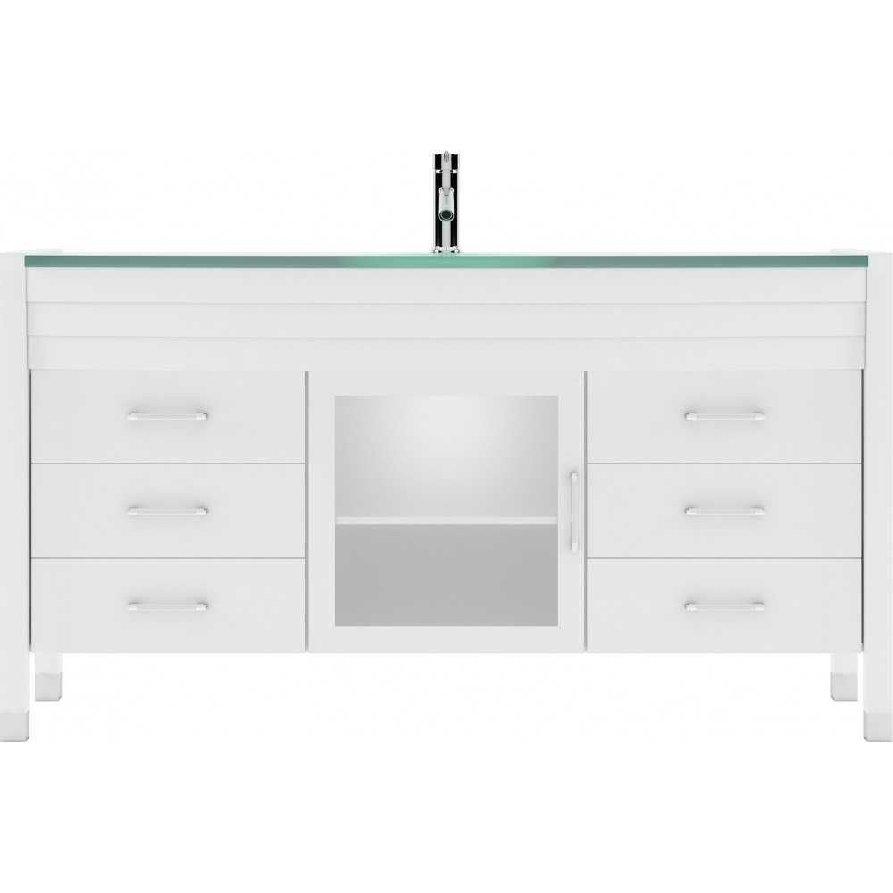 Ava 61" Single Bath Vanity in White with Green Glass Top