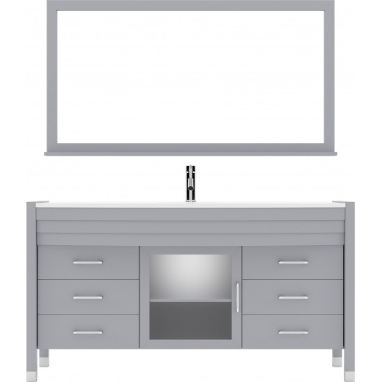 Ava 61" Single Bath Vanity in Gray with White Engineered Stone Top and Round Sink and Matching Mirror