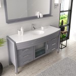 Ava 61" Single Bath Vanity in Gray with White Engineered Stone Top and Round Sink and Matching Mirror