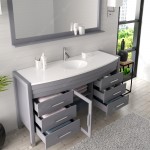 Ava 61" Single Bath Vanity in Gray with White Engineered Stone Top and Round Sink and Matching Mirror