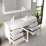 Ava 61" Single Bath Vanity in White with White Engineered Stone Top and Round Sink and Matching Mirror