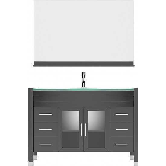 Ava 48" Single Bath Vanity in Espresso with Green Glass Top with Brushed Nickel Faucet and Matching Mirror