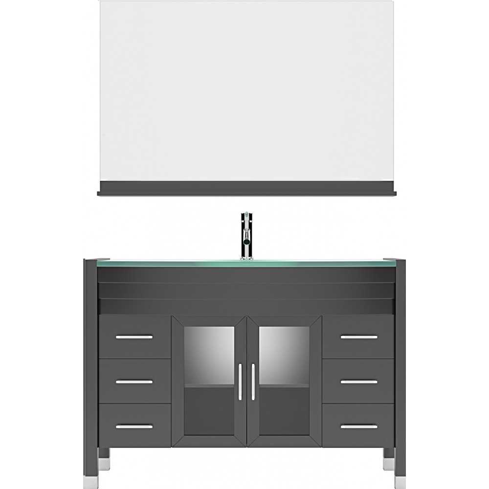 Ava 48" Single Bath Vanity in Espresso with Green Glass Top with Brushed Nickel Faucet and Matching Mirror