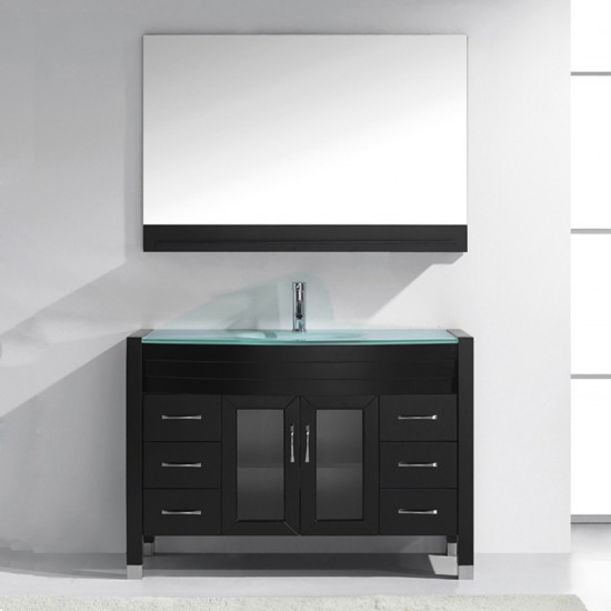 Ava 48" Single Bath Vanity in Espresso with Green Glass Top with Brushed Nickel Faucet and Matching Mirror