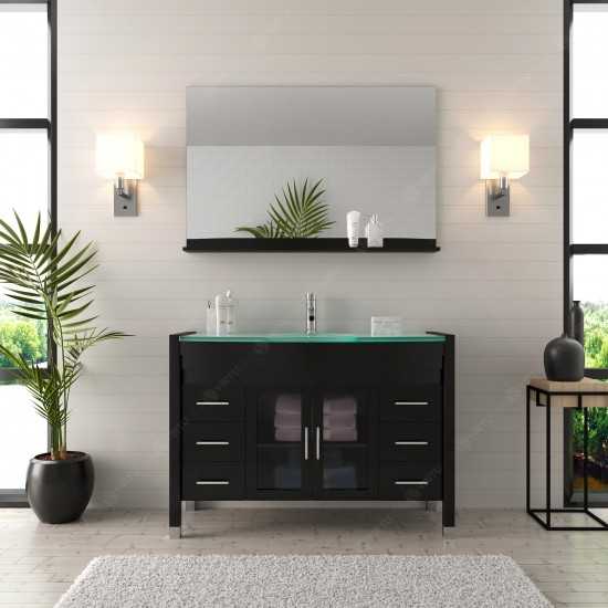 Ava 48" Single Bath Vanity in Espresso with Green Glass Top with Brushed Nickel Faucet and Matching Mirror