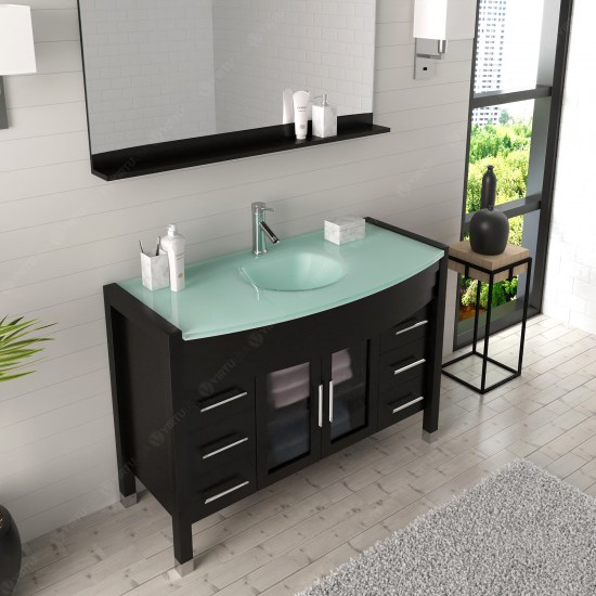 Ava 48" Single Bath Vanity in Espresso with Green Glass Top with Brushed Nickel Faucet and Matching Mirror