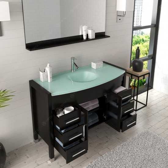 Ava 48" Single Bath Vanity in Espresso with Green Glass Top with Brushed Nickel Faucet and Matching Mirror