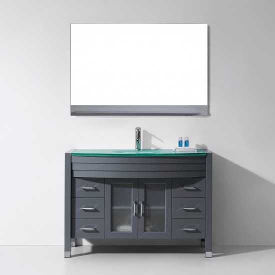 Ava 48" Single Bath Vanity in Gray with Green Glass Top and Matching Mirror