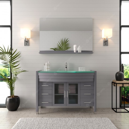 Ava 48" Single Bath Vanity in Gray with Green Glass Top with Brushed Nickel Faucet and Matching Mirror