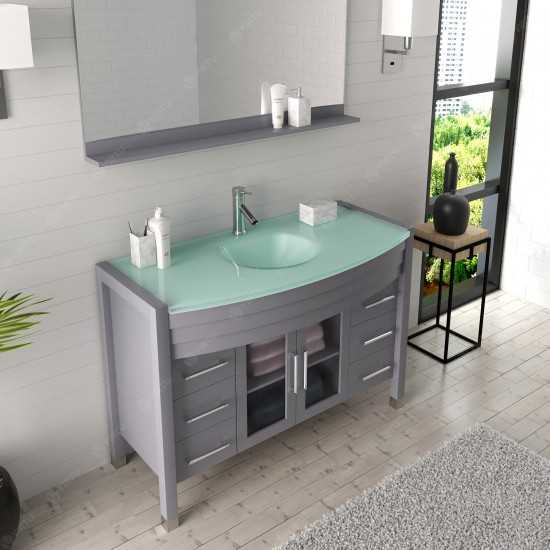 Ava 48" Single Bath Vanity in Gray with Green Glass Top with Brushed Nickel Faucet and Matching Mirror