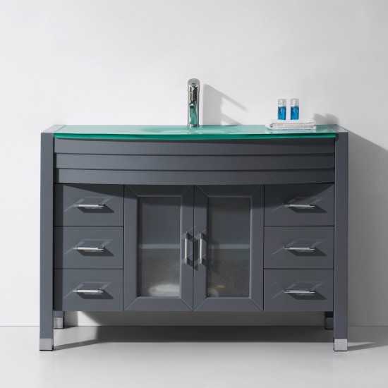 Ava 48" Single Bath Vanity in Gray with Green Glass Top