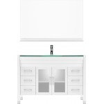 Ava 48" Single Bath Vanity in White with Green Glass Top and Matching Mirror