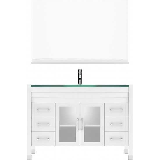 Ava 48" Single Bath Vanity in White with Green Glass Top and Matching Mirror