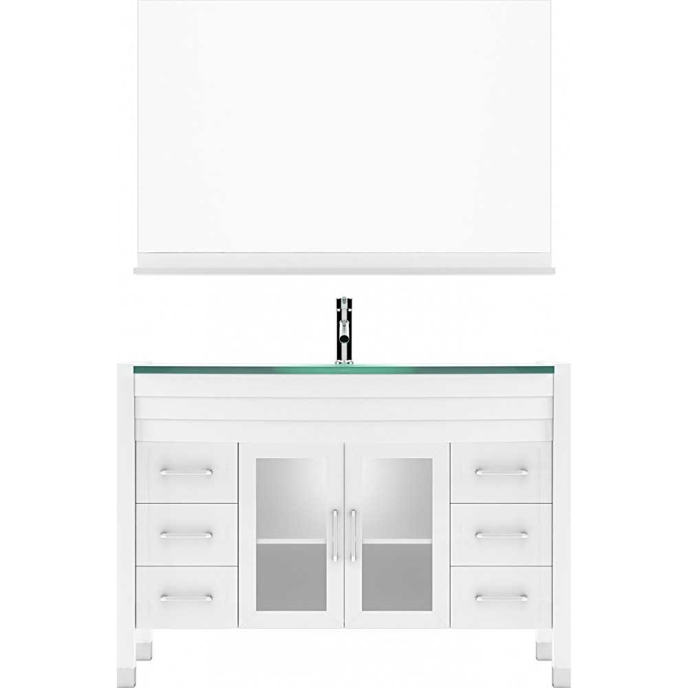 Ava 48" Single Bath Vanity in White with Green Glass Top and Matching Mirror