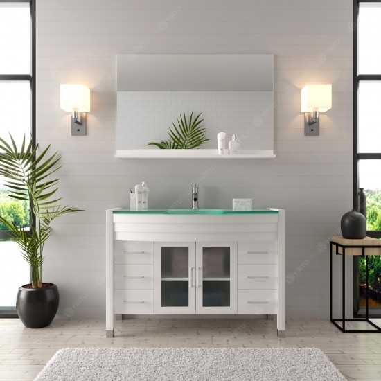 Ava 48" Single Bath Vanity in White with Green Glass Top and Matching Mirror