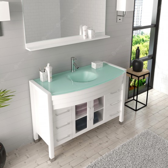 Ava 48" Single Bath Vanity in White with Green Glass Top and Matching Mirror