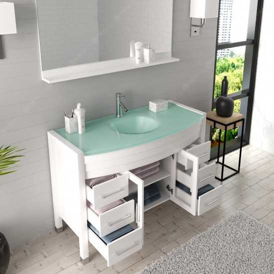 Ava 48" Single Bath Vanity in White with Green Glass Top and Matching Mirror