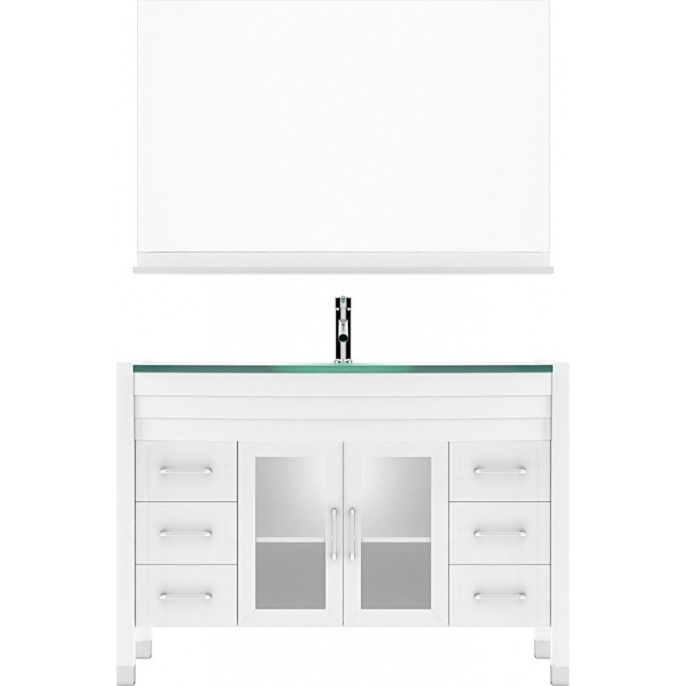 Ava 48" Single Bath Vanity in White with Green Glass Top with Brushed Nickel Faucet and Matching Mirror