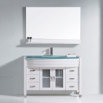 Ava 48" Single Bath Vanity in White with Green Glass Top with Brushed Nickel Faucet and Matching Mirror