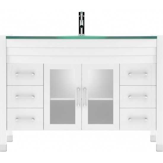 Ava 48" Single Bath Vanity in White with Green Glass Top