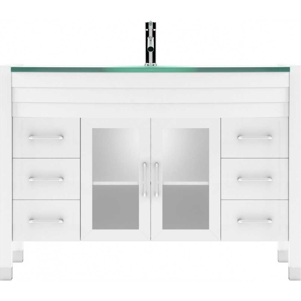 Ava 48" Single Bath Vanity in White with Green Glass Top