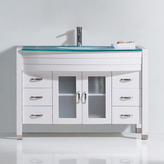 Ava 48" Single Bath Vanity in White with Green Glass Top