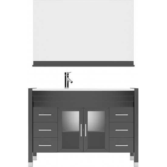 Ava 48" Single Bath Vanity in Espresso with White Engineered Stone Top and Round Sink with Brushed Nickel Faucet and Mirror