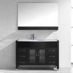 Ava 48" Single Bath Vanity in Espresso with White Engineered Stone Top and Round Sink with Brushed Nickel Faucet and Mirror