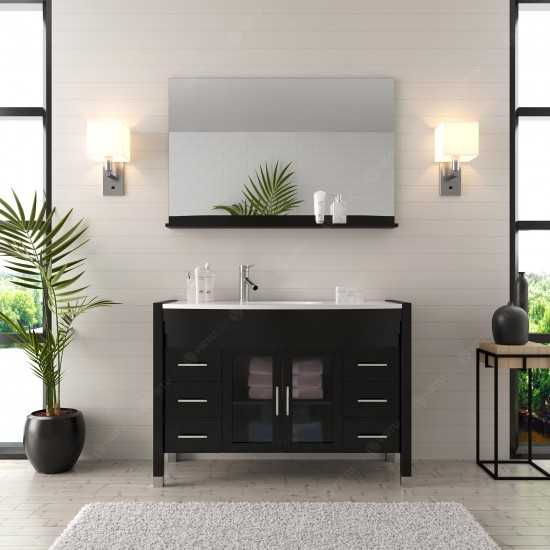 Ava 48" Single Bath Vanity in Espresso with White Engineered Stone Top and Round Sink with Brushed Nickel Faucet and Mirror