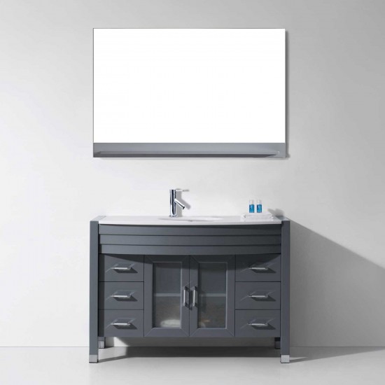 Ava 48" Single Bath Vanity in Gray with White Engineered Stone Top and Round Sink and Matching Mirror