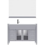 Ava 48" Single Bath Vanity in Gray with White Engineered Stone Top and Round Sink with Brushed Nickel Faucet and Matching Mir