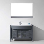 Ava 48" Single Bath Vanity in Gray with White Engineered Stone Top and Round Sink with Brushed Nickel Faucet and Matching Mir