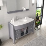 Ava 48" Single Bath Vanity in Gray with White Engineered Stone Top and Round Sink with Brushed Nickel Faucet and Matching Mir