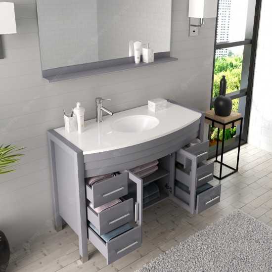 Ava 48" Single Bath Vanity in Gray with White Engineered Stone Top and Round Sink with Brushed Nickel Faucet and Matching Mir