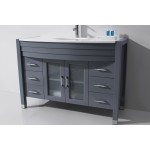 Ava 48" Single Bath Vanity in Gray with White Engineered Stone Top and Round Sink with Brushed Nickel Faucet and Matching Mir