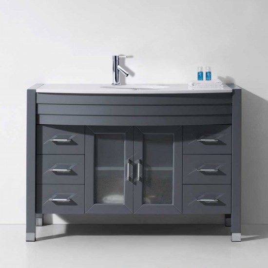 Ava 48" Single Bath Vanity in Gray with White Engineered Stone Top and Round Sink