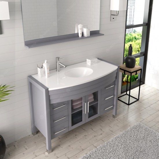 Ava 48" Single Bath Vanity in Gray with White Engineered Stone Top and Round Sink