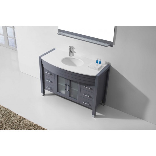 Ava 48" Single Bath Vanity in Gray with White Engineered Stone Top and Round Sink