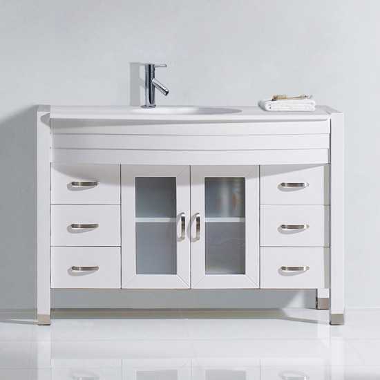 Ava 48" Single Bath Vanity in White with White Engineered Stone Top and Round Sink