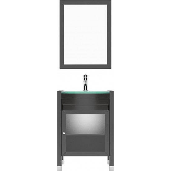 Ava 24" Single Bath Vanity in Espresso with Green Glass Top and Matching Mirror