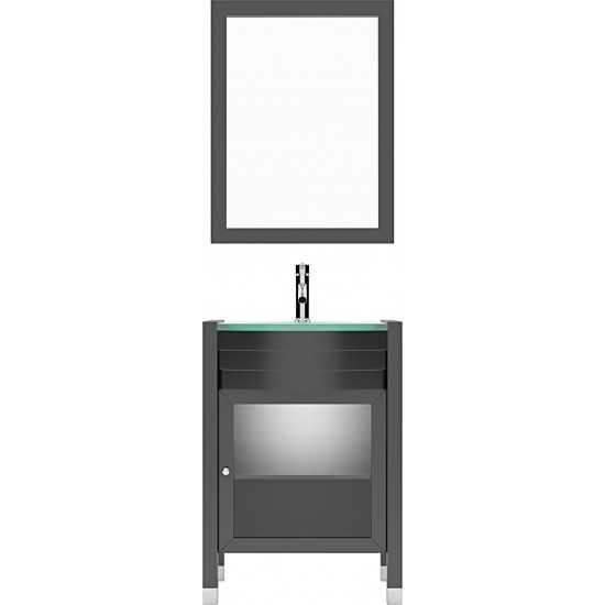 Ava 24" Single Bath Vanity in Espresso with Green Glass Top with Brushed Nickel Faucet and Matching Mirror