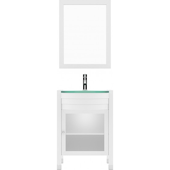 Ava 24" Single Bath Vanity in White with Green Glass Top and Matching Mirror